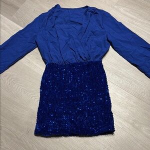 Blue Sequin Long Sleeve Dress